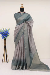 Handloom Silk Grey Pashmina Digital Print Saree With Unstiched Blouse Piece-MWPK-293-GREY